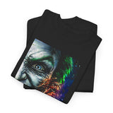 Jocker Split Insanity Unisex Heavy Cotton Tee Bold Gothic Streetwear Dark Psychological Art Design Statement Shirt for Fearless Thinkers and Risk Lovers