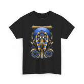 Eye Of Eternity Unisex Heavy Cotton Tee Ancient Egyptian Owl Pharaoh Gold And Blue Cosmic Streetwear Tee For Spiritual Strength And Timeless Power