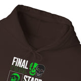 Final Stage Unisex Heavy Blend Hooded Sweatshirt Graphic Hoodie Black Skull Neon Green Streetwear Futuristic Cyberpunk Bold Artistic Fashion Outfit