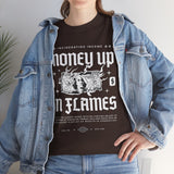 Money Up In Flames Unisex Heavy Cotton Tee Graphic T Shirt Black Streetwear Bold Money Graphic Fire Design Hustler Entrepreneur Alpha Mindset Wealth Fashion