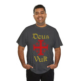 Deus Vult Unisex T Shirt Medieval Crusader Cross Graphic Tee Warrior Knight Inspired Vintage Christian Symbol Heavy Cotton Streetwear