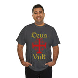 Unisex Deus Vult T Shirt Medieval Crusader Cross Graphic Tee Warrior Knight Inspired Vintage Christian Symbol Heavy Cotton Streetwear