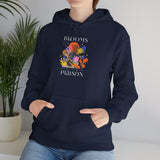 Blooms Person Unisex Heavy Blend Hooded Sweatshirt Graphic Hoodie Black Abstract Colorful Floral Head Artistic Streetwear Modern Creative Futuristic Fashion Outfit