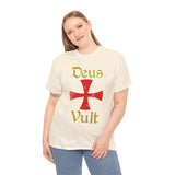 Unisex Deus Vult T Shirt Medieval Crusader Cross Graphic Tee Warrior Knight Inspired Vintage Christian Symbol Heavy Cotton Streetwear
