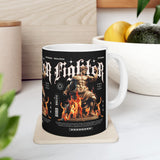 Fighter Resilience Victorious Flame Statue Graphic Ceramic Mug Unisex Motivational Coffee Tea Cup Streetwear Inspired Drinkware