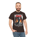 Mystic Mask Flames Graphic Unisex Heavy Cotton Tee Hustler Streetwear Motivational Dark Mystery Bold Design