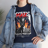 Mystic Mask Flames Graphic Unisex Heavy Cotton Tee Hustler Streetwear Motivational Dark Mystery Bold Design