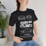 White Mid Engine Sports Coupe Blueprint Artwork Unisex Heavy Cotton Tee High Performance Inspired Streetwear Graphic Shirt For Car Enthusiasts And Automotive Art Fans