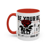 Be Your Self Rose Coffee Mug Bold Floral Motivational Design Ceramic Accent Mug Perfect for Morning Coffee Tea Hot Drinks Self Love Empowerment Gift for Friends Birthdays Cozy Moments