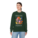 Blooms Person Unisex Heavy Blend Crewneck Sweatshirt Graphic Pullover Black Abstract Colorful Floral Head Artistic Modern Streetwear Creative Futuristic Fashion Outfit
