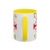 Deus Vult Accent Coffee Mug 11oz 15oz Red Cross Knight Crusader Ceramic Cup Bold Medieval Design Christian Symbol Faith Inspired Coffee Tea Gift Drinkware