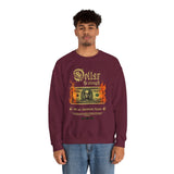 Dollar The Strength Burning Money Legacy Unisex Heavy Blend Crewneck Sweatshirt Gothic Flames Graphic Bold Motivational Streetwear Pullover