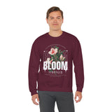 Bloom Stronger Floral Graphic Crewneck Comfortable Unisex Sweatshirt Motivational Streetwear Inspirational Empowerment Design for Self Growth Resilience Perfect Gift for Friends Birthdays Cozy Days Casual Wear