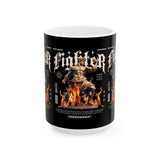 Fighter Resilience Victorious Flame Statue Graphic Ceramic Mug Unisex Motivational Coffee Tea Cup Streetwear Inspired Drinkware