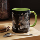 Sadness Statue Accent Coffee Mug 11oz 15oz Two Tone Ceramic Gothic Art Cup with Butterfly and Flame Design