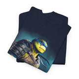 Urban Warrior Samurai Unisex Heavy Cotton Tee Fierce Armored Fighter Design Blue Warrior Energy Bold Strength Streetwear For Courageous Hustlers And Urban Legends