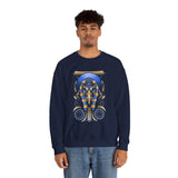 Eye Of Eternity Sweatshirt Unisex Premium Fleece Gold And Blue Egyptian Owl Pharaoh Design Symbolic Streetwear Spiritual Calm Comfort For Creative Souls