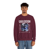 Civilization Eye Of Memory Graphic Unisex Heavy Blend Crewneck Sweatshirt Futuristic Visionary Streetwear Abstract Blue Eye Pullover