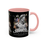 Sadness Statue Accent Coffee Mug 11oz 15oz Two Tone Ceramic Gothic Art Cup with Butterfly and Flame Design