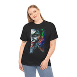 Jocker Split Insanity Unisex Heavy Cotton Tee Bold Gothic Streetwear Dark Psychological Art Design Statement Shirt for Fearless Thinkers and Risk Lovers