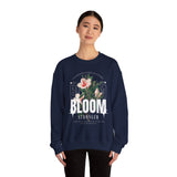 Bloom Stronger Floral Graphic Crewneck Comfortable Unisex Sweatshirt Motivational Streetwear Inspirational Empowerment Design for Self Growth Resilience Perfect Gift for Friends Birthdays Cozy Days Casual Wear