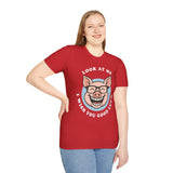 Laughing Pig Fun Cartoon Unisex Heavy Cotton Tee Trendy Humor Streetwear Graphic Shirt Perfect Gift for Friends Birthdays Casual Wear