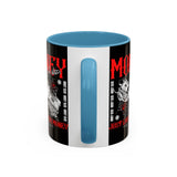 Money Ambition Accent Coffee Mug 11oz 15oz Black Ceramic Cup with Bold Red Typography and Cash Stack Design for Entrepreneurs and Hustlers