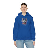 Money Bright Unisex Heavy Blend Hooded Sweatshirt Angel Statue Graphic Gothic Streetwear Red Neon Aesthetic Artistic Fashion Hoodie