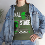 Final Stage Unisex Heavy Cotton Tee Graphic Black T Shirt Skull Neon Green Streetwear Futuristic Cyberpunk Bold Artistic Fashion Outfit
