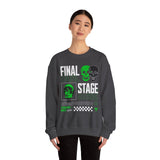 Final Stage Unisex Heavy Blend Crewneck Sweatshirt Graphic Pullover Black Skull Neon Green Streetwear Futuristic Cyberpunk Bold Artistic Fashion Outfit