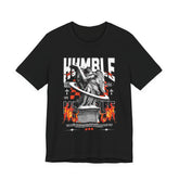 Humble Angel Statue Graphic Unisex Jersey Short Sleeve Tee Streetwear Fire Print T Shirt Bold Motivational Urban Fashion Outfit
