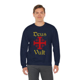 Unisex Deus Vult Crewneck Sweatshirt Medieval Crusader Cross Heavy Blend Fleece Pullover Warrior Knight Inspired Vintage Christian Symbol Streetwear