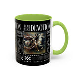 Fearless Devotion Accent Coffee Mug 11oz 15oz Black Ceramic Cup with Warrior on Horse Artwork for Courage Loyalty and Strength Lovers