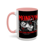 Money Ambition Accent Coffee Mug 11oz 15oz Black Ceramic Cup with Bold Red Typography and Cash Stack Design for Entrepreneurs and Hustlers