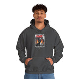 Mystic Mask Flames Graphic Unisex Heavy Blend Hoodie Hustler Streetwear Motivational Dark Mystery Bold Fire Design