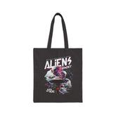 Aliens Exist Cotton Canvas Tote Bag UFO Extraterrestrial Glitch Art Eco Friendly Shopping Bag