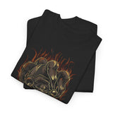 Burning Jester Skull Unisex Heavy Cotton Tee Gothic Flame Joker Skeleton Streetwear T Shirt Bold Dark Fantasy Design Perfect For Rebels Gamers Metal Lovers And Artists