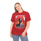 Mystic Mask Flames Graphic Unisex Heavy Cotton Tee Hustler Streetwear Motivational Dark Mystery Bold Design