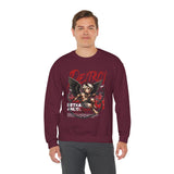 Unisex Heavy Blend Crewneck Sweatshirt Betrayed Angel Destroy Graphic Pullover Black Gothic Streetwear Fire Print Bold Motivational Urban Fashion Outfit