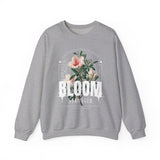 Bloom Stronger Floral Graphic Crewneck Comfortable Unisex Sweatshirt Motivational Streetwear Inspirational Empowerment Design for Self Growth Resilience Perfect Gift for Friends Birthdays Cozy Days Casual Wear