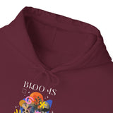 Blooms Person Unisex Heavy Blend Hooded Sweatshirt Graphic Hoodie Black Abstract Colorful Floral Head Artistic Streetwear Modern Creative Futuristic Fashion Outfit