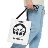 I Want To Believe Alien Tote Bag Sci Fi UFO Extraterrestrial Design Canvas Bag Space Mystery Reusable Eco Friendly Durable Shopping Travel Tote