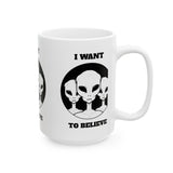 Unisex I Want To Believe Alien Ceramic Coffee Mug UFO Graphic Cup Extraterrestrial Space Themed Sci Fi Conspiracy Inspired Paranormal Gift Drinkware