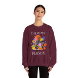 Blooms Person Unisex Heavy Blend Crewneck Sweatshirt Graphic Pullover Black Abstract Colorful Floral Head Artistic Modern Streetwear Creative Futuristic Fashion Outfit