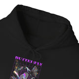 Unisex Heavy Blend Hooded Sweatshirt Butterfly Holographic Graphic Hoodie Black Streetwear Where Elegance Takes Flight Trendy Aesthetic Fashion Outfit