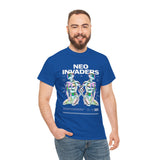 Neo Invaders Futuristic Holographic Graphic Unisex Heavy Cotton Tee Bold Sci Fi Cyberpunk Streetwear Statement T Shirt