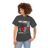 Heart Flower Graphic Unisex Heavy Cotton Tee Comfortable Streetwear T Shirt Bold Red and Black Floral Heart Design Symbol of Love Strength and Vitality Perfect Gift for Friends Birthdays and Casual...