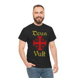 Deus Vult Unisex T Shirt Medieval Crusader Cross Graphic Tee Warrior Knight Inspired Vintage Christian Symbol Heavy Cotton Streetwear
