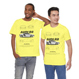 White Mid Engine Sports Coupe Blueprint Artwork Unisex Heavy Cotton Tee High Performance Inspired Streetwear Graphic Shirt For Car Enthusiasts And Automotive Art Fans