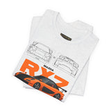 Orange Retro JDM Inspired Sports Coupe Blueprint Unisex Heavy Cotton Tee Street Racing Art Shirt for Car Lovers Daily Wear